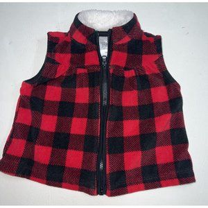 Just One You Carters Baby Girls Buffalo Plaid Fleece Vest Size 6 M Red Black Zip